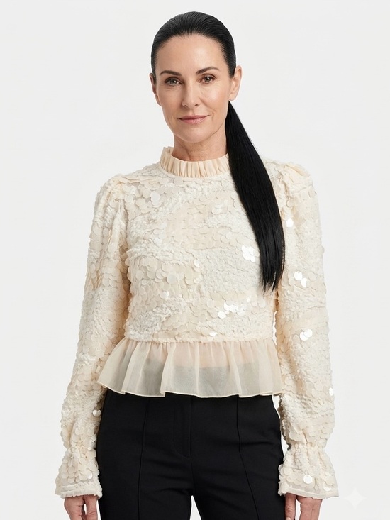 Zara Tops - ZARA | NWT SEQUIN RUFFLE SHEER PEPLUM TOP